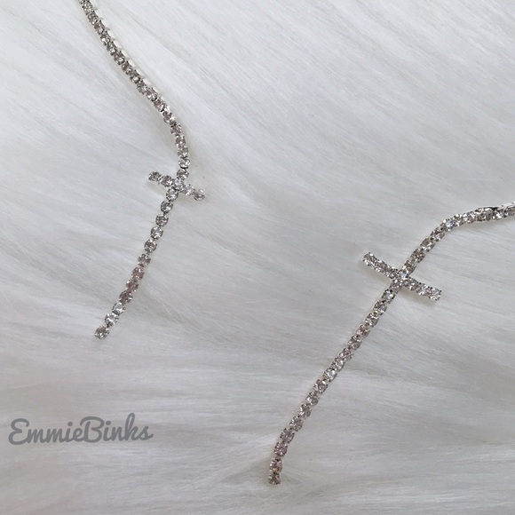 New Dual Cross Rhinestone Open Cuff Choker Collar Necklace - Picture 9 of 13